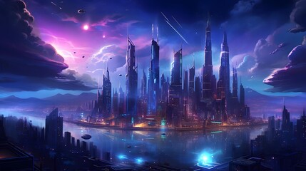 Fototapeta na wymiar Fantasy alien planet. Futuristic city. 3d render illustration