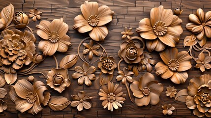 Obraz na płótnie Canvas Wooden background with floral pattern.