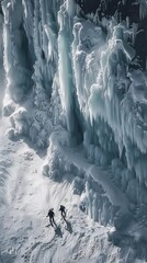 daring climbers navigating through steep icefall on mountain expedition