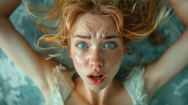 Portrait of a young woman screeming with a funny face, casual clothes , Holds hairs up, in business environment,generative ai