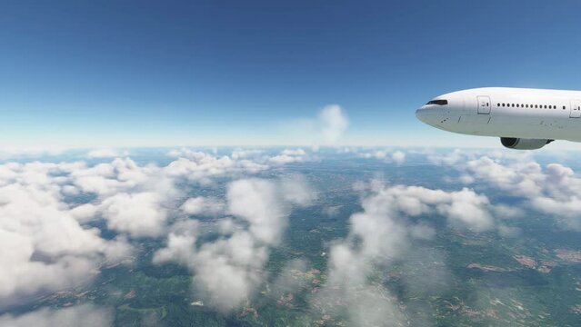 airliner aircraft flying high above clouds and sky
