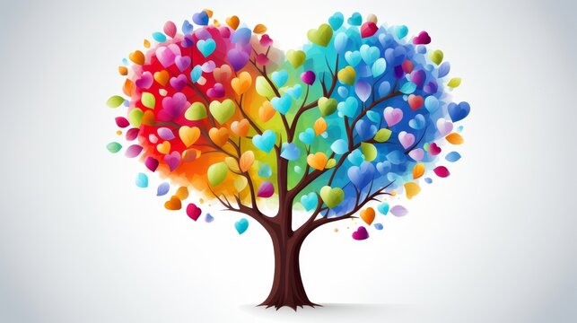 Colorful tree with heart shaped leaves