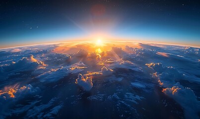 Blue Sunrise. Mesmerizing Earth View from Space, Captivating Serenity in Blue Hues - obrazy, fototapety, plakaty