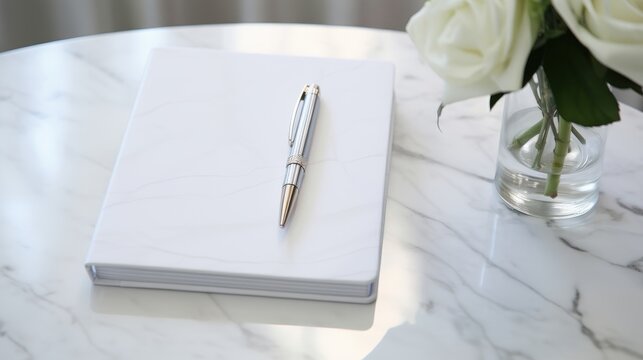  Sleek Notebook and Pen on Marble -