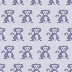 Vector seamless pattern with monkey.Tropical jungle cartoon creatures.Pastel animals background.Cute natural pattern for fabric, childrens clothing,textiles,wrapping paper.