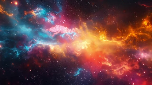 Vibrant cosmic background with colorful nebulae and starry space, suitable for astronomy themes.