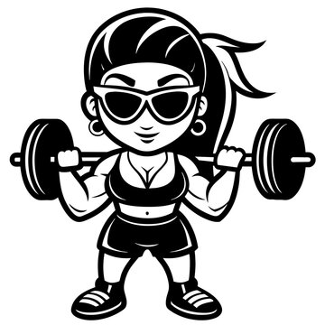 athletic-girl-in-sunglasses-with-barbell--vector