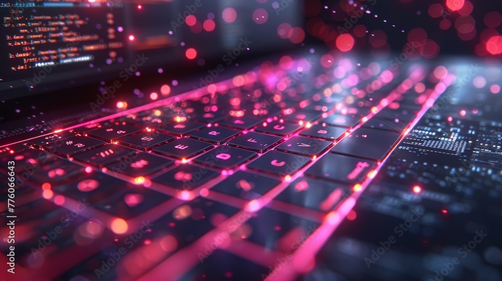 Aufkleber Programming, web design and coding concept. Laptop screen with software code, data, interface elements. Technology concept for software development.