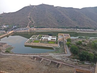 Kesar Kyari Bagh Garden On Maota Lake, Right Before Amber Fort, In Jaipur, Rajasthan India 