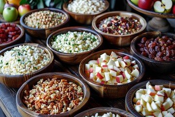 table laden with bowls of haroset in various flavors and textures. From classic apple and walnut to...