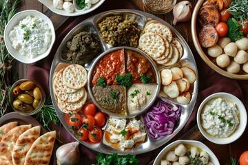 a Seder Plate Spectacle From the shank bone to the bitter herbs, each element is carefully arranged on the plate, creating a stunning centerpiece for the Passover - obrazy, fototapety, plakaty