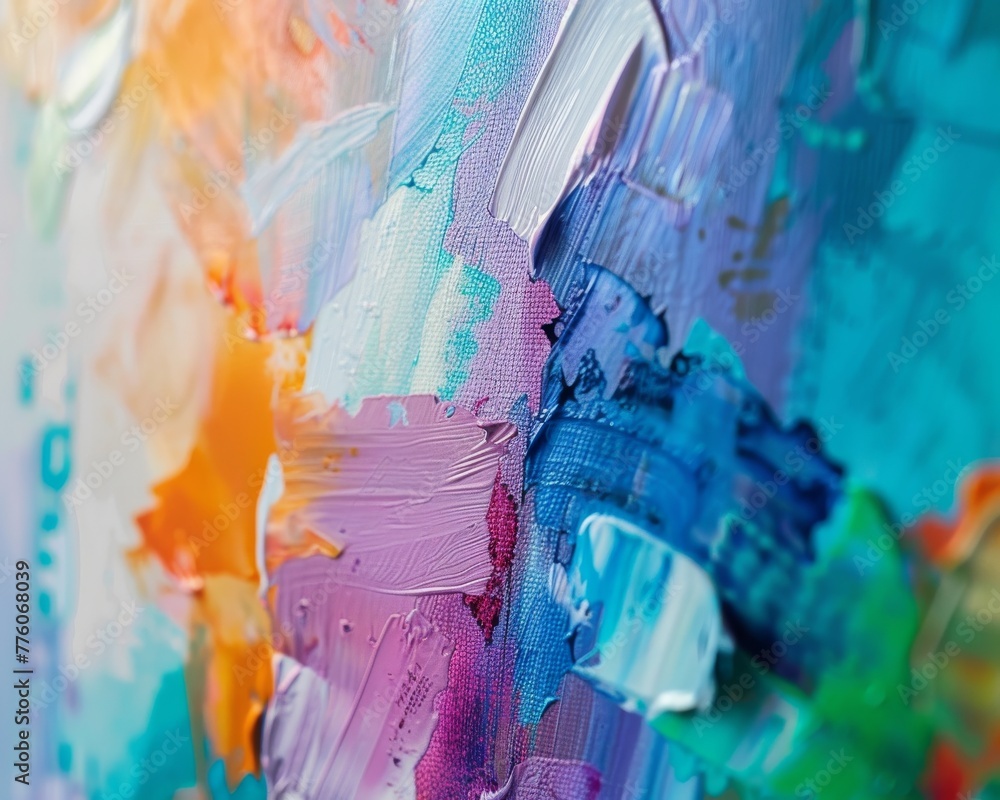 Poster vivid close-up of a canvas bursting with abstract colors, embodying the boundless freedom of artisti
