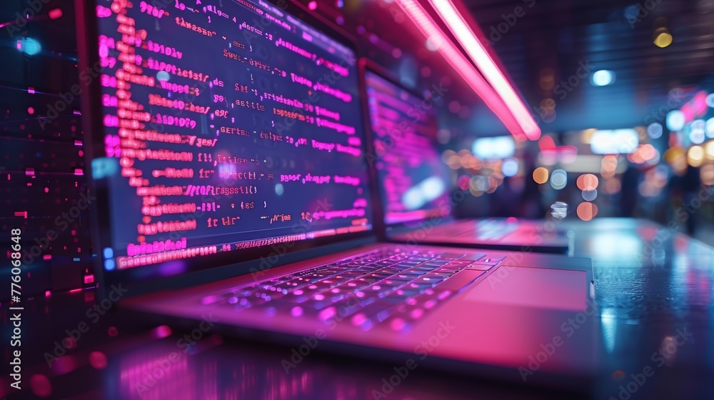 Poster A concept of software development, web design, programming. Abstract software develop programming api interfaces, program codes, elements interfaces for a website on a laptop, tablet, or smartphone.