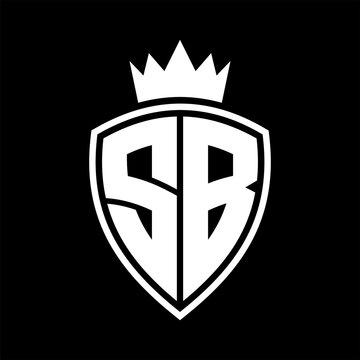 recommend clip art: SB Letter monogram shield and crown outline shape with black and white color design