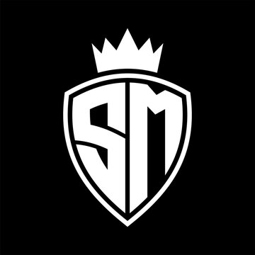 recommend clip art: SM Letter monogram shield and crown outline shape with black and white color design