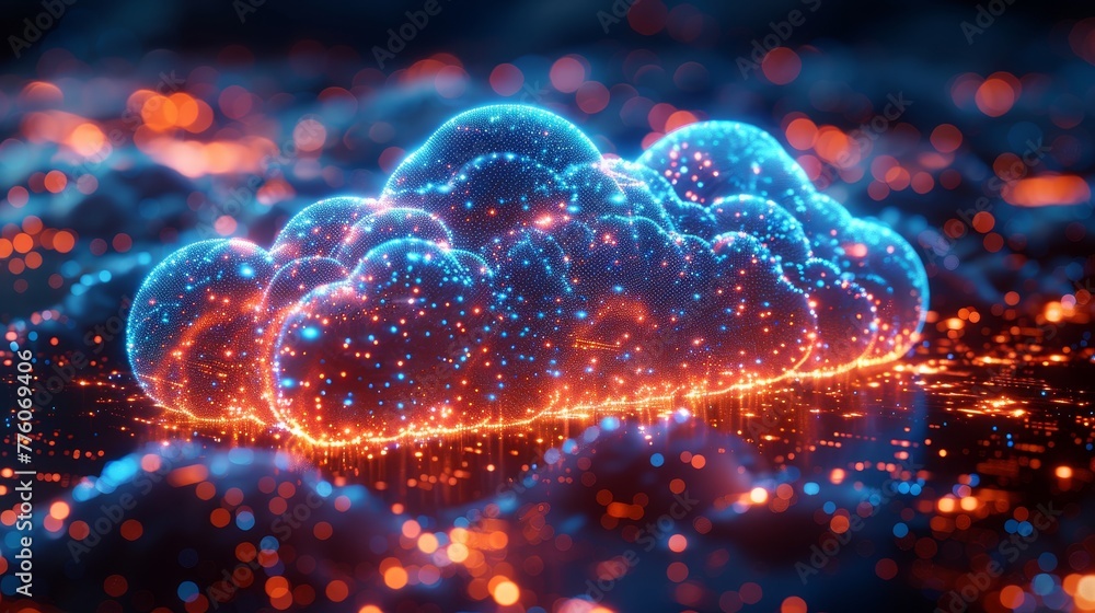 Fototapete The concept of cloud computing isometrically shaped. Cloud storage in software development. Digital internet technology. Remote database management. Cloud technology data center. Abstract computer