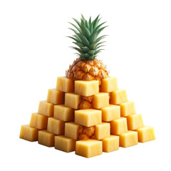 A pineapple is on top of a pyramid of cubes, pyramid food, 3D render, isolated on a transparent background