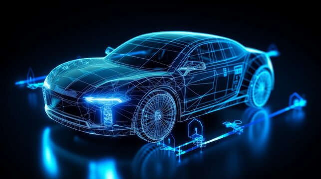 Digital Car Wireframe - Autonomous Driving Technology .