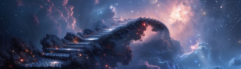 Celestial bridges, surreal fantasy, dreamlike paths among the stars, cosmic and aweinspiring scenes , hyper realistic