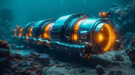 A robotic underwater vehicle or robot with manipulators. A modern remotely operated underwater vehicle. - obrazy, fototapety, plakaty