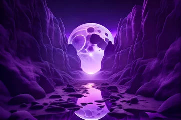 Poster purple color abstract landscape view of moon background wallpaper © Ivanda