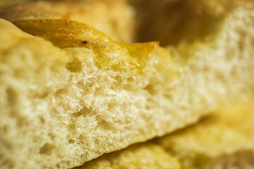 macro close up of focaccia bread pizza 