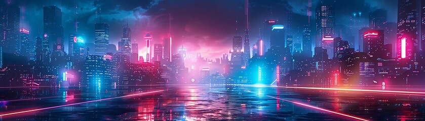 Cyberpunk Cityscape, digital illustration, neon lights and futuristic architecture , hyper realistic