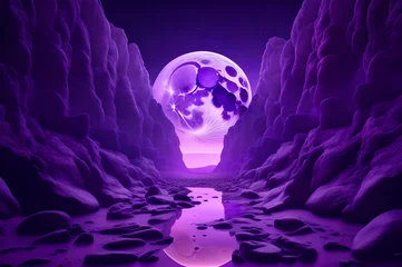 Schilderijen op glas purple color abstract landscape view of moon background wallpaper © Ivanda