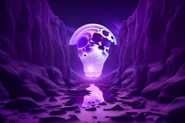 Zelfklevend Fotobehang purple color abstract landscape view of moon background wallpaper © Ivanda