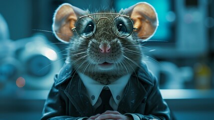 Dental Sales Mouse, a mouse in business attire, showcasing and selling dental products and equipment , sci-fi tone
