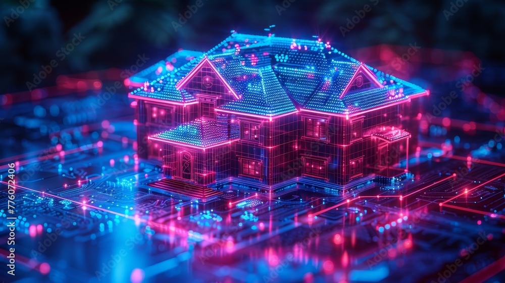 Aufkleber building construction, communication, electricity. design in programs of smart building. ai of iot. 