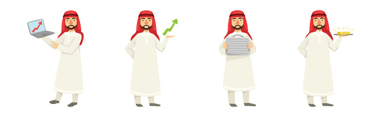 Arab Businessman Character in Different Pose Vector Set - 776073097