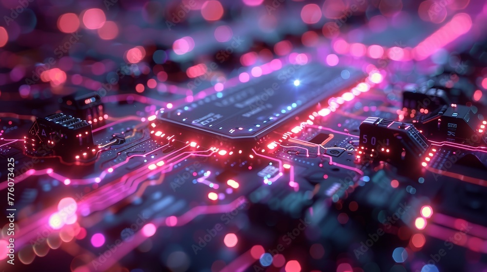 Poster Block chain and fintech of crypto currency. Blockchain technology. Cryptocurrency mining isometric concept. Computer server in networks generates digital currency. Future of financial technology.