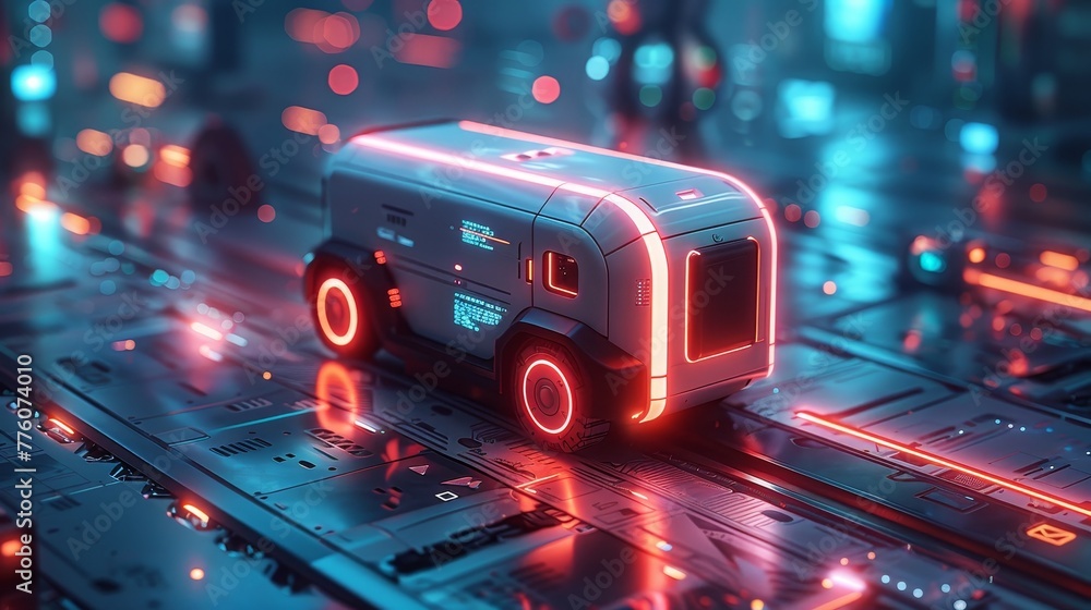 Aufkleber a robot delivers a cardboard box. it is an autonomous vehicle that ships a purchase to a specified l