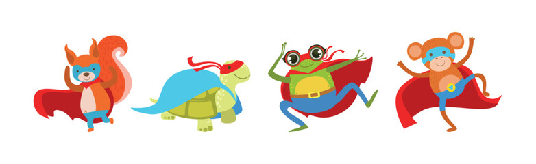 Animals Dressed As Superheroes with Cape And Mask Vector Set