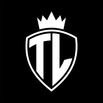 recommend clip art: TL Letter monogram shield and crown outline shape with black and white color design
