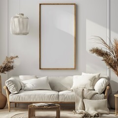 Frame mockup, modern home interior background, living room sofa background, 3D render