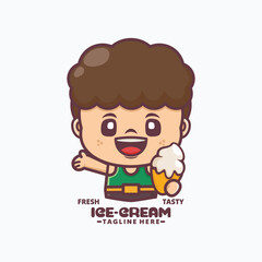 ice cream cartoon mascot, vector illustration in outline style