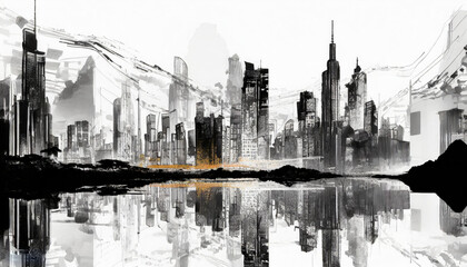 black and white abstract urban city skyline