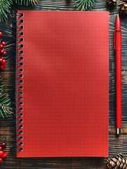 A red spiral notebook with a pen on top of it - 776075663