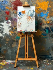 A painting is on a wooden easel - 776075899