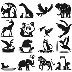 A large set of animals of the world on a light background.
