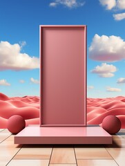 A pink wall with a pink door and a pink floor - 776076249