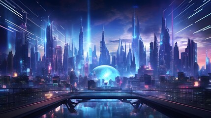 Futuristic city at night. Futuristic cityscape. 3d rendering