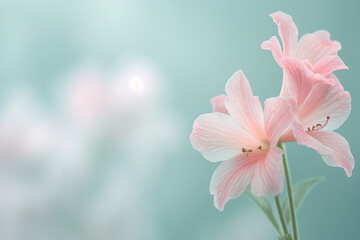 Close Up Soft Pink Flower Teal Background