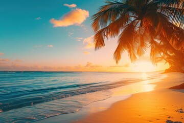 Fototapeta na wymiar Dreamy Resort Getaway: Sun-kissed Beach at Dusk