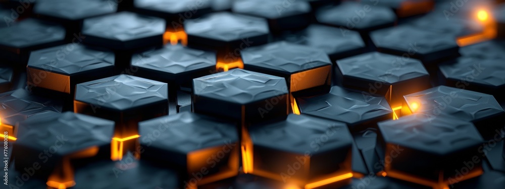 Poster 2d dark matte 3d hexagon with glow between tiles