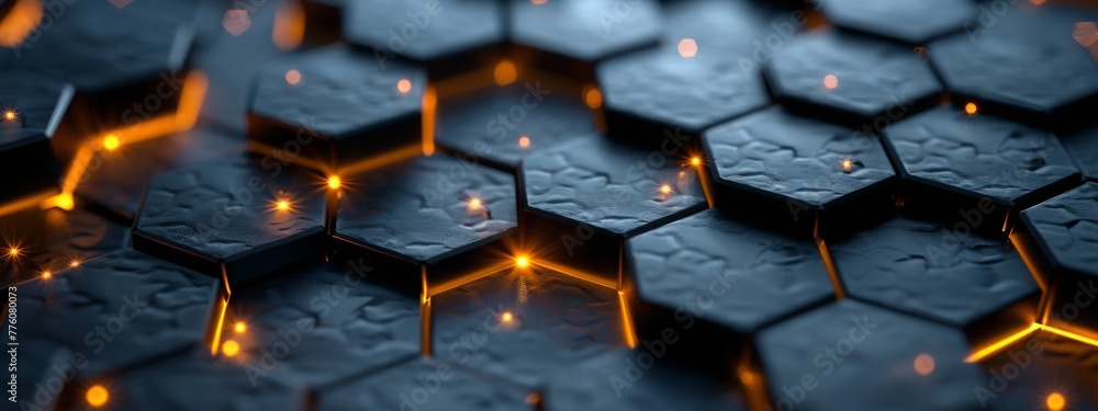 Poster 2d dark matte 3d hexagon with glow between tiles