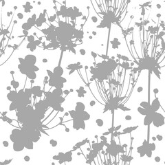 Seamless gray pattern of field grass. Hand drawing. Not AI. Vector illustration.