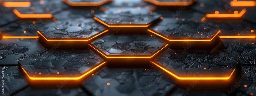 Poster 2d dark matte 3d hexagon with glow between tiles